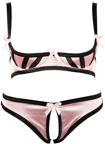 COTTELLI Lingerie - verführerischer Bügel-Hebe BH und Slip, erotische Reizwäsche mit gefütterten Cups und verstellbaren Trägern, Ouvert-Höschen