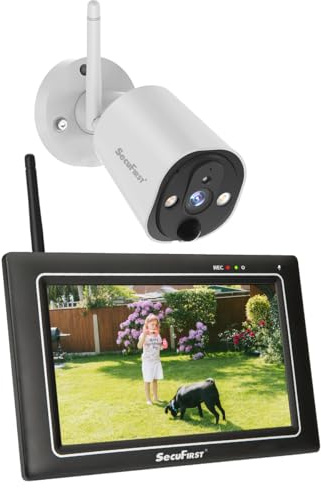 SecuFirst 2K Überwachungskamera Aussen mit Monitor,Arbeiten ohne WLAN | 7 Zoll Touchscreen Innen Babyphone mit Kameraüberwachung Outdoor,AI Bewegungsmelder,64 GB SD-Karte Inkl.,Gegensprech.