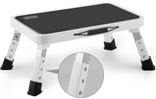 HBTower Tritthocker klappbar, höhenverstellbar, Trittleiter mit Rutschfester Plattform, bis 150 kg belastbar, Stufenleiter für Küche & Haushalt