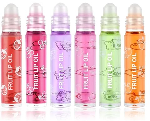 Sularpek Glitzer-Lipgloss Aufrollen Set, 6 Stück Farblos Fruchtig Lippenbalsam, Roll on Lip Glow Oil Durchsichtig, für Lippenpflege Trockene Lippen, Lip Glow Oil für Frauen und Junges Mädchen
