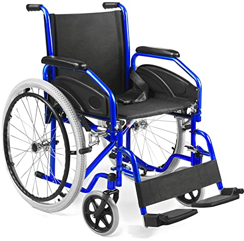 AIESI® Rollstuhl Faltbar leicht selbstfahrend für Behinderte und ältere Menschen AGILA EVOLUTION, Abnehmbare Armlehnen und Fußstützen, Sicherheitsgurt, Inflationspumpe, 24 Monate Garantie