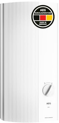 AEG elektronischer Durchlauferhitzer DDLE EASY 21 kW, einfache Temperaturwahl durch 2 Festtemperaturen 42°C und 55°C. Festanschluss 400V, VDE geprüft, 228841