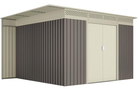 Hoggar by Okoru Schuppen aus Metall, Grau/Beige, für Aufbewahrung, 8,96 m², 269x333x189cm, Garten, Terrasse