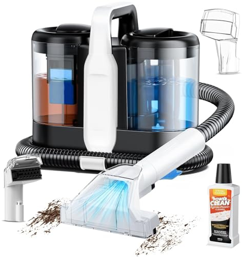 Polsterreiniger Gerät, 600W Teppichreiniger Nasssauger mit 18kPa Saugkraft | 1,5L Frischwassertank, Fleckenreiniger für Sofa, Teppich, Auto & Haustiere, Doppeltank-System mit Sprühfunktion (Weiß)