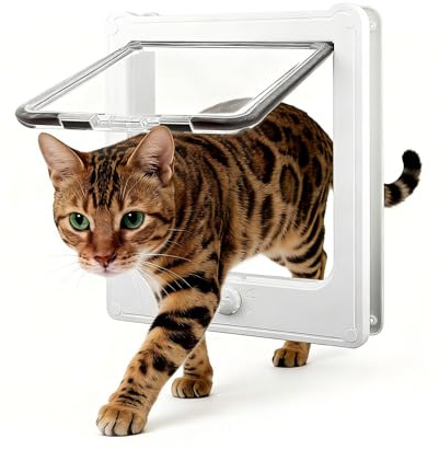 NAMSAN Katzenklappe Katzentür mit 4 Wege Katzenklappe Große Katzen 27.5 x 23.5 cm Katzenklappe für Innentür Winddicht Leise Katzentür für Katzen/Welpen, Weiss