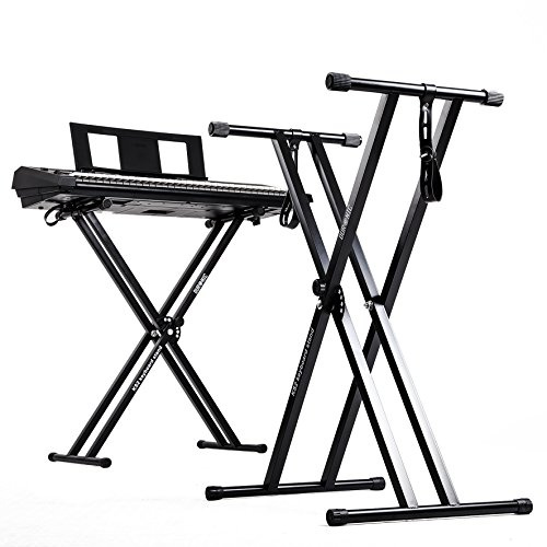 Duronic KS2B Keyboardständer, Höhenverstellbar in 7 Stufen von 30-96 cm, Befestigungsriemen für Digital Piano und Synthesizer, Ideal für Bühne, Gig und Proberaum, Doppelstrebiges Stativ bis 20 kg