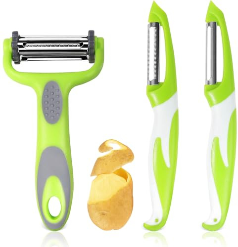 PROPOG Sparschäler, Kartoffelschäler Scharf Klinge 3-in-1 Schäler Küche Multifunktions Gemüseschäler für Kartoffeln Karotten, Spargelschäler Edelstahl Peeler Tomatenschäler 3 Stück