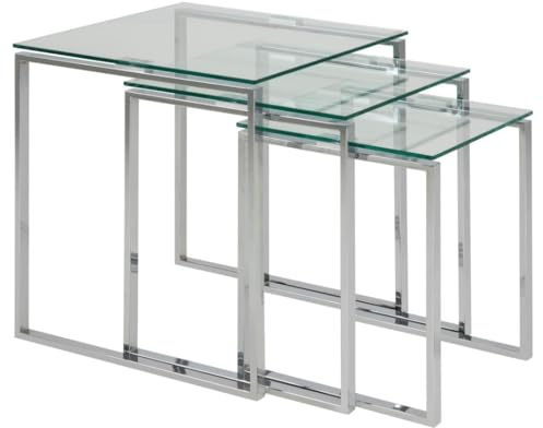 AC Design Furniture Jannis Beistelltisch – 50 x 50 x 55 cm, Glas Klar/Silber, Moderner Wohnzimmertisch