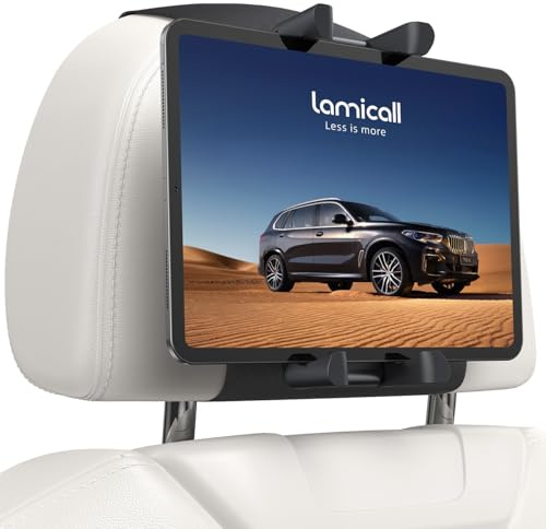 Lamicall Tablet Halterung Auto Kopfstütze, KFZ iPad Kopfstützenhalter | [Faltbare Dicke Tablet-Klemme] 360° Drehung Kinder Tablethalterungen Auto für Samsung Tab, iPad Pro Air, Kindle, 6,1-13 Zoll