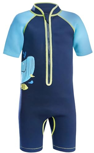 L SERVER Kinder Neoprenanzug Jungen 2.5mm Schnell Trocknender Tauchanzug Mädchen Kurzärmeliger Badeanzug mit Sonnenschutz Stretch Surf-Badebekleidung, Blau, 98-104