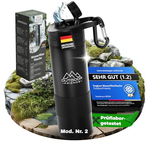 OutdoorFriends - Wasserfilter Outdoor Survival - Wasserfilter Flasche - Trinkflasche mit Filter - Wasseraufbereiter Trinkwasser [EasyPress] 0,01 µm 2000L Filterkapazität entfernt 99,9% Bakterien