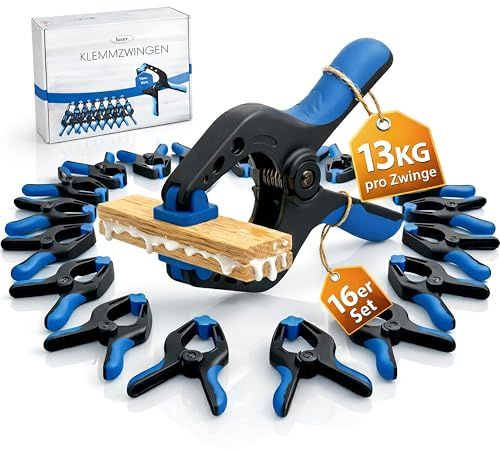 LOZEA 16er-Set Klemmzwingen mit einer Klemmkraft von 13kg & einer Spannweite von 7cm für bombenfeste & stabile Fixierungen zum Leimen, für Fotoleinwände oder als Poolplanen-Sicherung gegen Unwetter