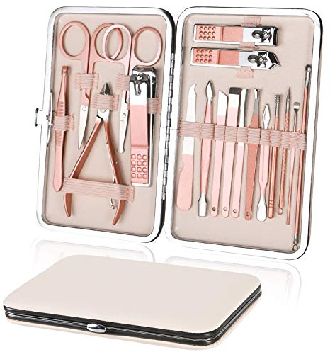 URAQT Nagelknipser Set, 18-teiliges Maniküre Pediküre Set Damen, Edelstahl | Nagelknipser Werkzeuge, Professionelle Reise Beauty Nagelpflege Kit für Zuhause, Reisen (Roségold)