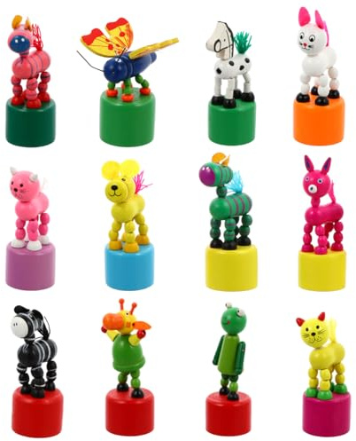 NUOBESTY 12 StüCk Holzfeder Tierdaumenfiguren Bunte Wackelkopf LiegestüTzstatue Spielzeug FüR Kinder Geburtstag Ostern Neujahr Partygeschenke