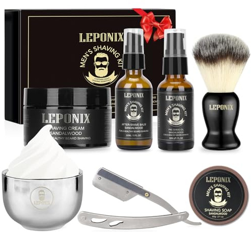 Rasierset für Männer, Barber Set Inkl Rasiermesser, Pre Shave, Rasierpinsel, Rasierseif, Rasiercreme Männer, Rasierschale, After Shave Balsam, Geschenke für Männer