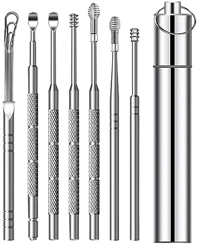 Ohrenschmalz Entferner Edelstahl,Tragbar Ohrenschmalz Entfernungs Set,Ear Wax Remover, Stainless Steel Ear Cleaning Set,Ohrreinigungswerkzeuge 7-teiliges Set