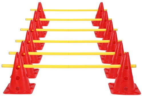 Hebitod Steckhürdenset 12 Kegel mit 6 Stangen, Agility Hürden Steckhürden Set, Koordinationstraining für Kinder Hunde Teamsport Fussball, Multifunktionskegel, für Fußball, Hundesport