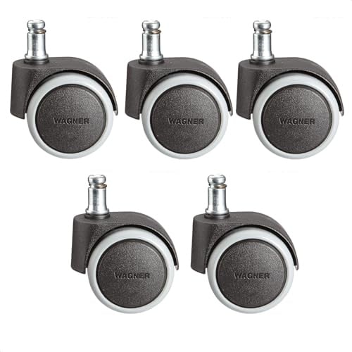 WAGNER Drehstuhlrollen/Bürostuhlrollen 5tlg. Set SOFT Durchmesser Ø 50 mm, Bauhöhe 60 mm, Softlauffläche, intervallgebremst, Steckstift 11 x 20 mm, Tragkraft 50 kg/Rolle - Made in Germany - 02401161
