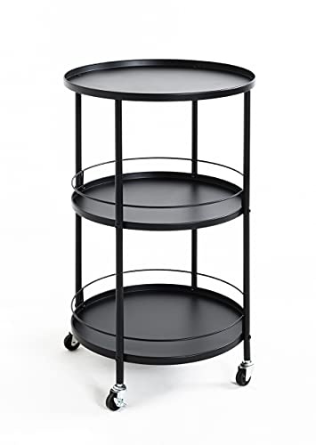 HAKU Servierwagen schwarz, Metall - Maße: H 75 cm x Ø 45 cm, Style: Modern
