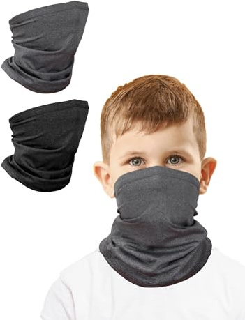 Kiiwah 2 Stück Loop Schal Kinder Dünn für Jungen Mädchen, Frühling Sommer Schlauchschal Multifunktion, Winddicht Atmungsaktiv Outdoor Sports (Schwarz, Grau)