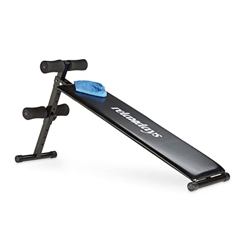Relaxdays Sit Up Bank klappbar, 5-fach verstellbar, Bauchtrainer Bank, gepolsterte Beinfixierung, Trainingsbank, schwarz