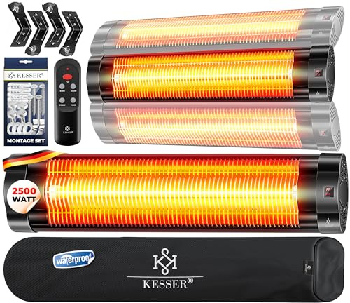 KESSER® Infrarotstrahler 2500W Infrarot Heizstrahler mit Fernbedienung, 3 Stufen, Instant-Heat, Wandhalterung, Terrassenstrahler, Quarzstrahler, Terrassenheizer, inkl. Schutzhülle, Timer - Schwarz