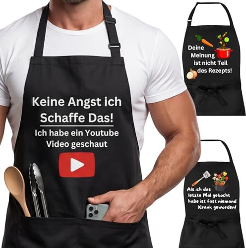 Generisch Lustige Grillschürze aus 100% Baumwolle – robust, verstellbar, 2 Fronttaschen – Mit waschfesten Aufdruck, als Kochschürze perfekt für Grillmeister & Vatertag