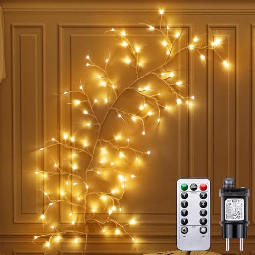 DAYLUMI Lichterkette Zweigstelle Birke, 96 LED Lichterzweige Lichterketten mit Stecker, 8 Modi DIY Lichterbaum für Wanddeko Wohnzimmer Beleuchtete Baum Deko[Energieklasse F] (1 Stück)