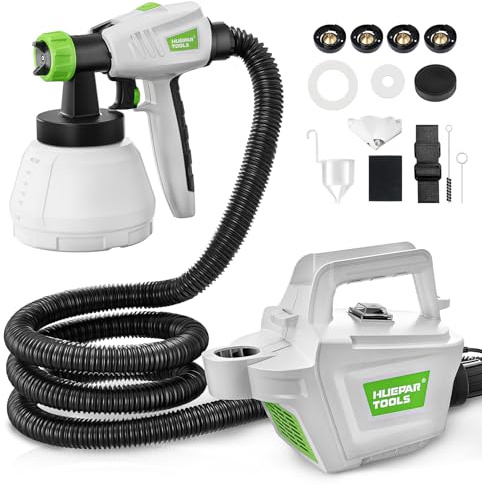 Huepar Tools 800W Farbsprühsystem mit 1300ml Behälter und 3M Luftschlauch | 4 Düsen, 3 Spritzmuster Farbsprühgerät, Wand- und Latexfarben, Lacke & Lasuren im Innen- & Außenbereich, Zuhause DIY-Malerei