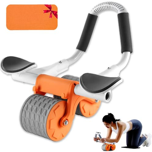 Bauchroller Ab Roller Bauchtrainer mit Ellbogenunterstützung, Ab Wheel mit Automatische Rebound, Bauchmuskeltrainer mit Kniematte für Männer und Frauen, Bauchmuskeltraining Doppelrädern Stabiler