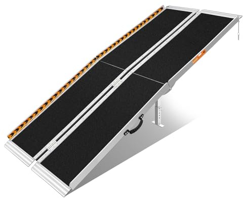 FACHNUO 213cm Rollstuhlrampe mit Stützbeinen, Aluminium Rampe Rollstuhl | 362kg Tragfähigkeit, 213 x 74cm (L x B), Rutschfest, Einfache Montage, Klappbar & Tragbar, mit Griff, für Treppen, Stufen