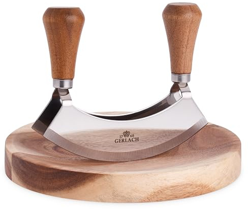 Gerlach Natur Kräutermesser mit Schneidebrett aus Holz Küchen-Gadget mit Holzbrett, Braun