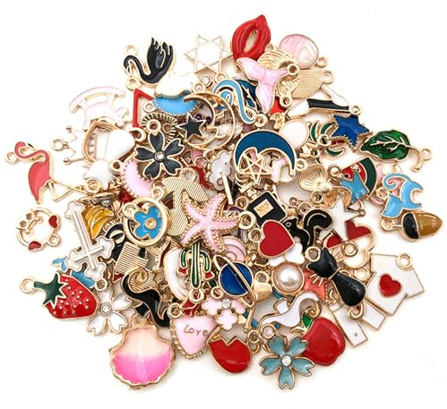 Binnan 100 Stück Legierung Kleine Gemischt,Charms Anhänger Set,Sortierte Basteln Anhänger Set,Mixed Charms DIY Halskette Schmuckherstellung Kaninchen Stern Liebe Smiley Fruchtanhänger