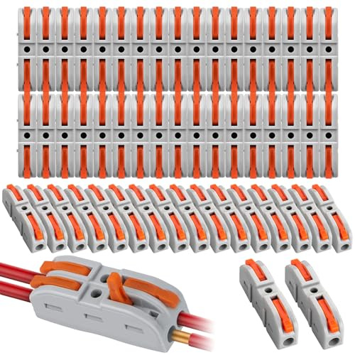 Kabelverbinder, 50 Stück Durchgangsverbinder, SPL-1 Kabelklemmen Elektro | 4mm² Leiter Klemme mit Hebel, Verbindungsklemmen, Können Frei Kombiniert Werden SPL2-5