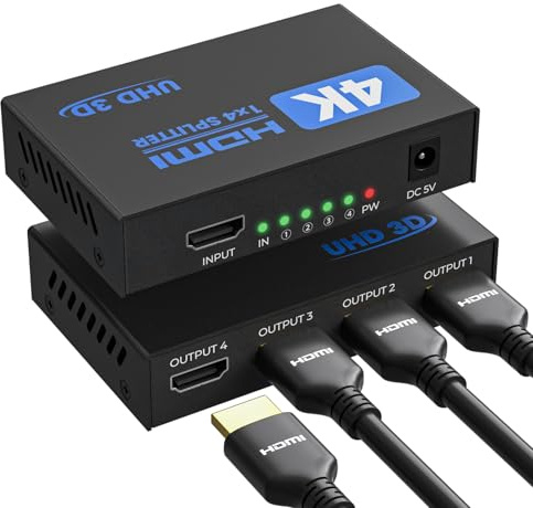 4K HDMI Splitter 1 In 4 Out Mit EDID HDCP HDR 3D, 4K HDMI Verteiler Für PC, Laptop, HDTV, Projektor, 4-Port Hdmi Mehrfachstecker Kopiert 1 Quelle Zu 4 Anzeigen Gleichzeitig