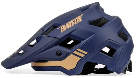 BATFOX Fahrradhelm, Leichter Komfort Mountainbike-Helm Skateboard Helm mit Visier, Atmungsaktiv Helme für Herren Damen Erwachsene Jugend, Verstellbar in der Größe-Blau||M