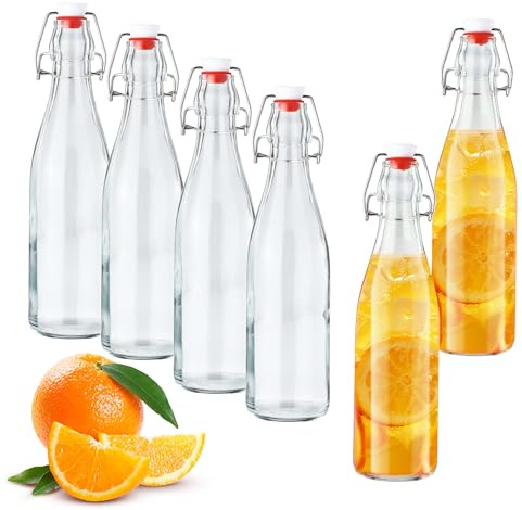 Nuangoo 6 Stück 500ml mit Bügelverschluss, Glasflaschen zum Befüllen,Kleine Flaschen zum Befüllen,Wiederverwendbare Flaschen zum Selbstbefüllen, für Saft, Öl & Essig
