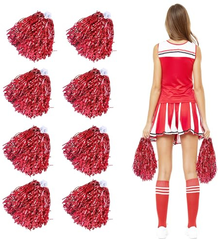8 Stück Cheerleader Pompoms,Cheerleading Poms,Kunststoff,Cheerleader Pompons Handblumen,Sport Pompons,für Schule, Sport, Tanz, Karneval Parteien (Rot)
