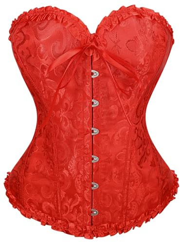 VONMELLI Korsett Damen Spitze Up Boned Overbust Vollbrust Corset Bustier Gothic Corsage Dessous Top