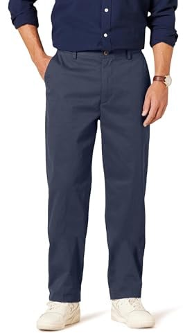 Amazon Essentials Herren Knitterfreie Classic-Fit-Stretch-Chinohose Ohne Bundfalten, Marineblau, 36W / 32L
