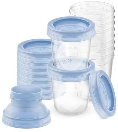 Philips AVENT Aufbewahrungssystem für Muttermilch, Becher inklusive Deckel, Adapter (Modell SCF618/10)