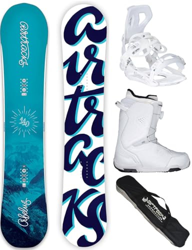 Airtracks Damen Snowboard Set Orbelus Lady Camber + Bindung + Boots | Komplettset: Orbelus Lady Camber Board, Bindung Master W, Boots und Snowboard Bag – All Mountain, Freestyle, Freeride
