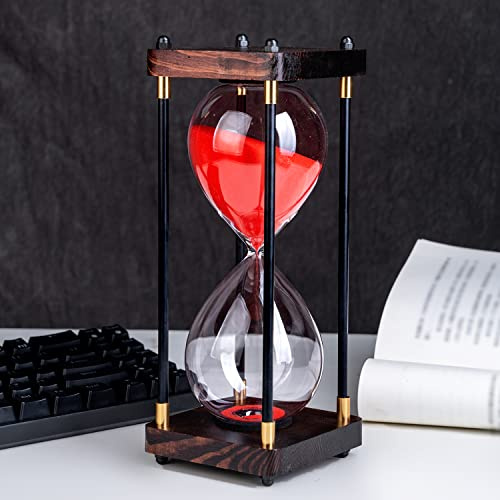 Große Sanduhr, Sanduhren-Timer 60 Minuten, Vintage-Holz-Sanduhr-Timer, Moderne Dekoration für Zuhause, Küche, Büro (rot)
