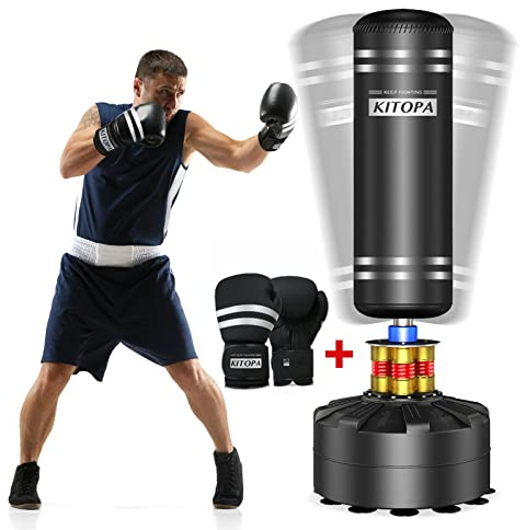 Kitopa Boxsack Stehend, 178CM Freistehender Boxsack mit Training Schaumstoffhülse, MMA Boxsack Set mit Starken Saugnapf Basis für Fitnessstudio