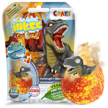 INKEE SURPRISE DINO | Badekugeln Kinder mit Überraschung , Ei-Form Badebombe 100g mit Dinosaurier Figuren , Apple Ice Tea Aroma