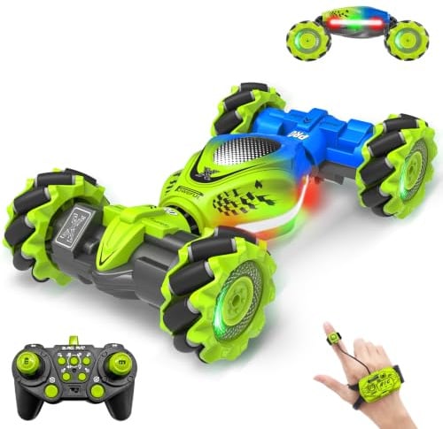 Fosgoit Ferngesteuertes Auto ab 4 5 6 7 8 Jahre RC Auto Kinder 2,4 GHz 4WD Stunt Twist Car, 360° Spielzeug Ferngesteuertes Car Offroad, 2 Akku RC Stunt mit Fernbedienung Musik Licht