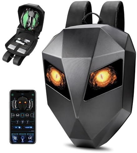 MCLWSQ Motorrad Rucksack LED-Display Rucksäcke Pixel Art Text/Bild/Gif-Animation Motorrad-Rucksack Wasserdicht 3D Hard Shell Ritter Helm Tasche