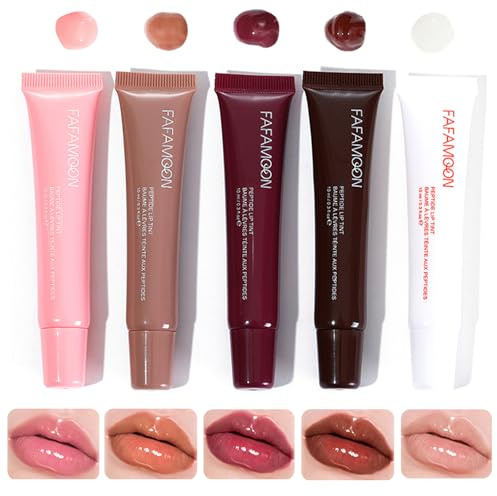 Lip Jam Hydrating Lip Gloss | Glitzernd Glänzend Aufpolsternder Lipgloss | Hochglänzender, Glasartiger, Nudefarbener, Glänzender, Geleeartiger Flüssiglippenstift (5-Farben-Set)