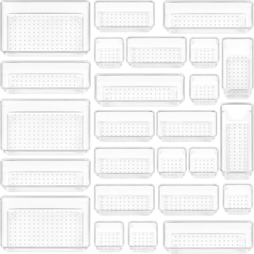 Vtopmart 25 Stücke Schubladen Organizer mit 4 Größen, Make up Ordnungssystem, Schminktisch Organizer Einsetzbar für Makeup, Küchen, Badezimmer, Büro, Schminktisch