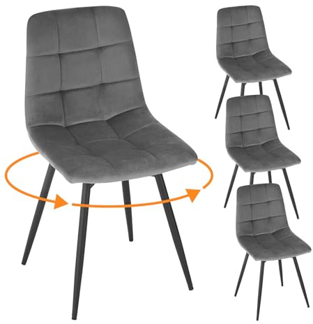 EUGAD 4er Set Drehbare Esszimmerstühle, Samtbezug | Gepolsterte Sitzfläche mit Rückenlehne, Metallbeine, 150 kg Tragkraft, Küche, Esszimmer, Schlafzimmer, Wohnzimmer